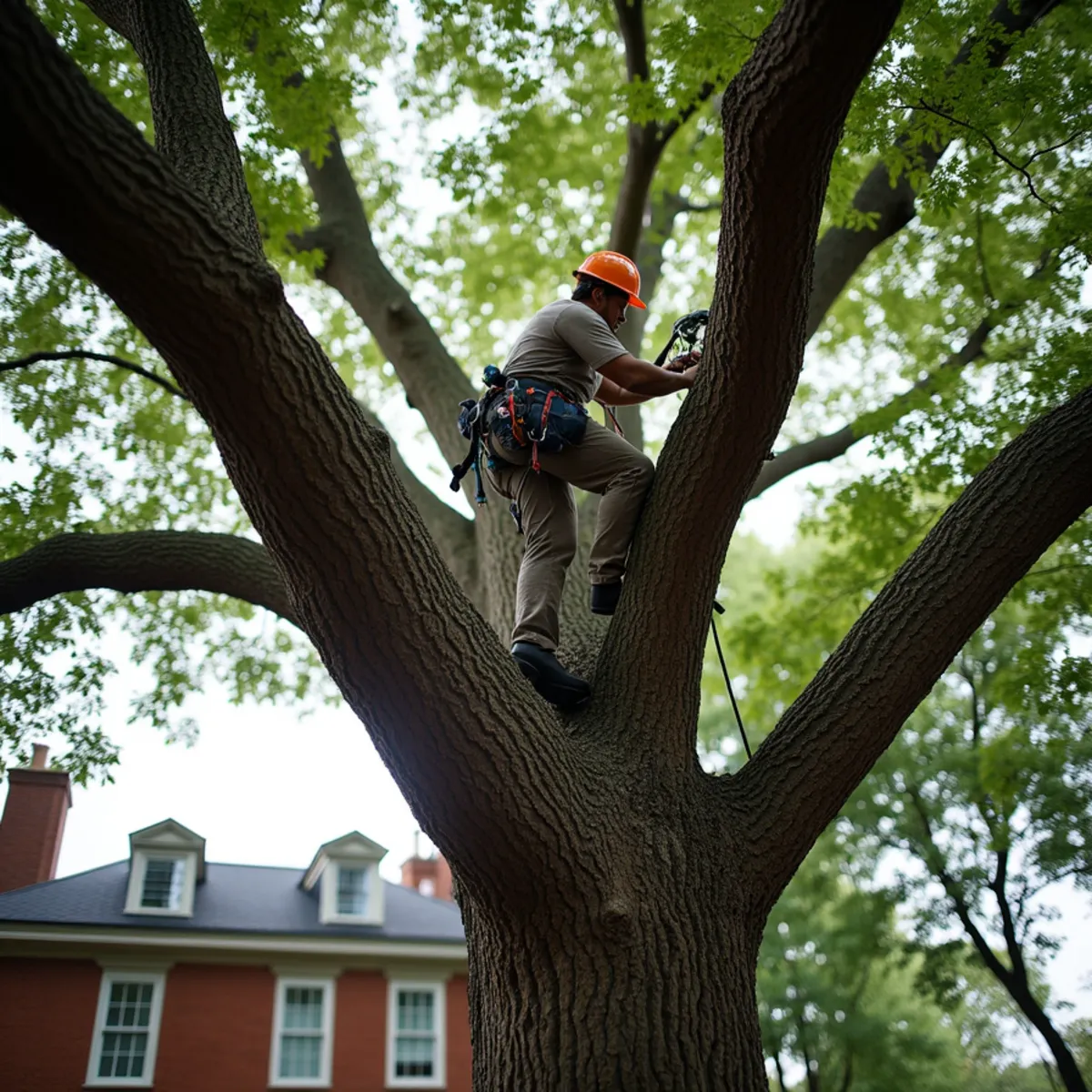 Delicate preservation pruning on a historic white oak near downtown Davidson NC